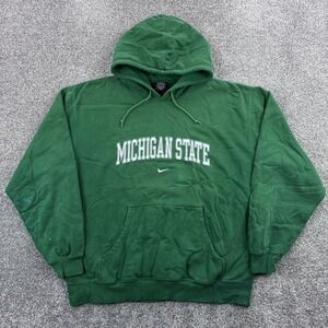 Vintage Michigan State Spartans Hoodie Mens XL Green Nike Team Sweatshirt Swoosh